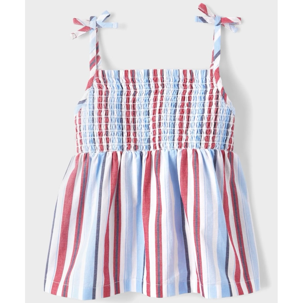 Girls Striped Poplin Smocked Tank Top - Blue 7-8